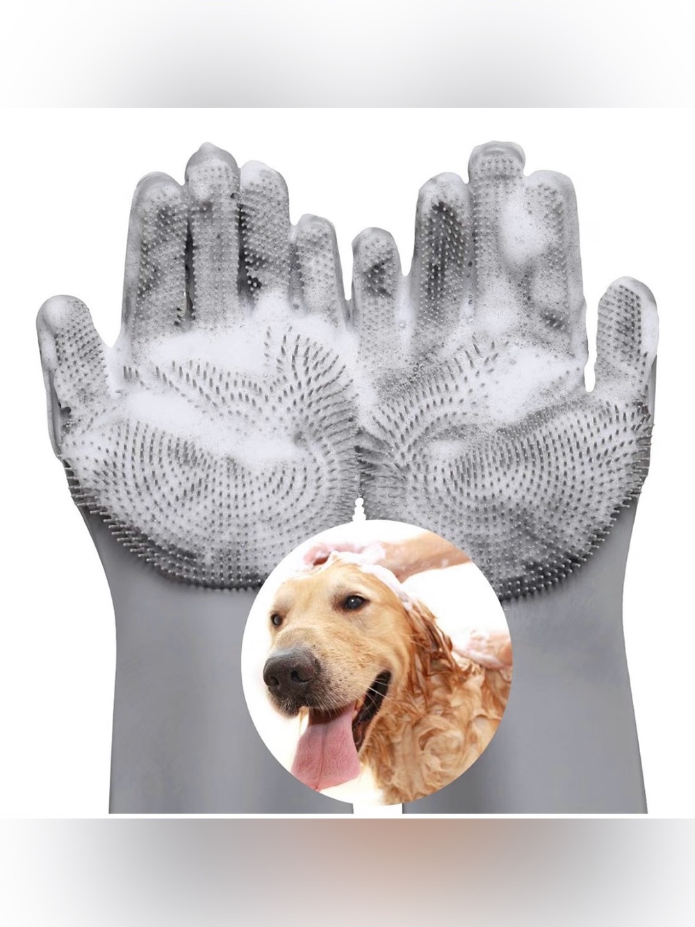 NWT Silicone Pet Grooming Gloves for Dogs - Gray
